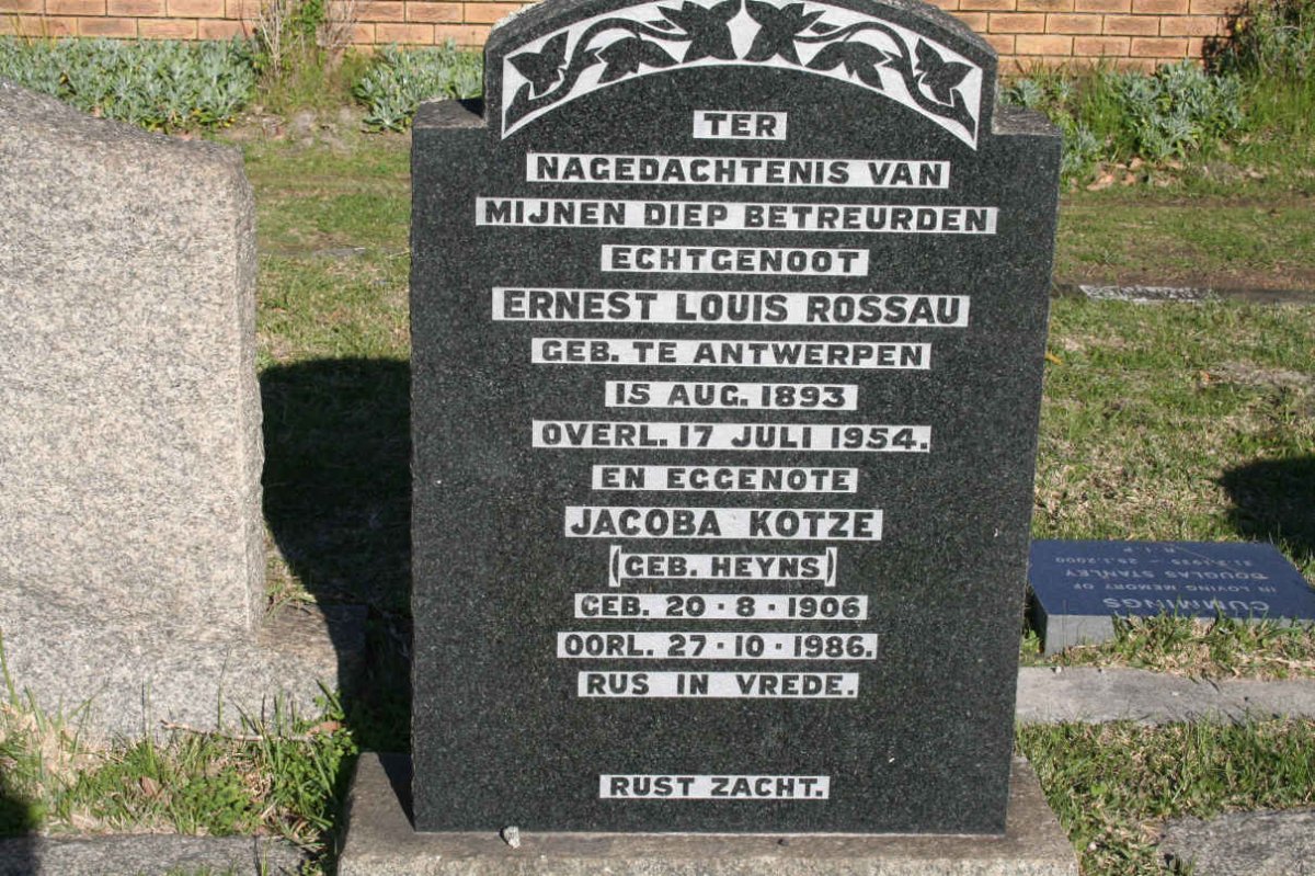 ROSSAU Ernest Louis 1893-1954 &amp; Jacoba Kotze HEYNS 1906-1986