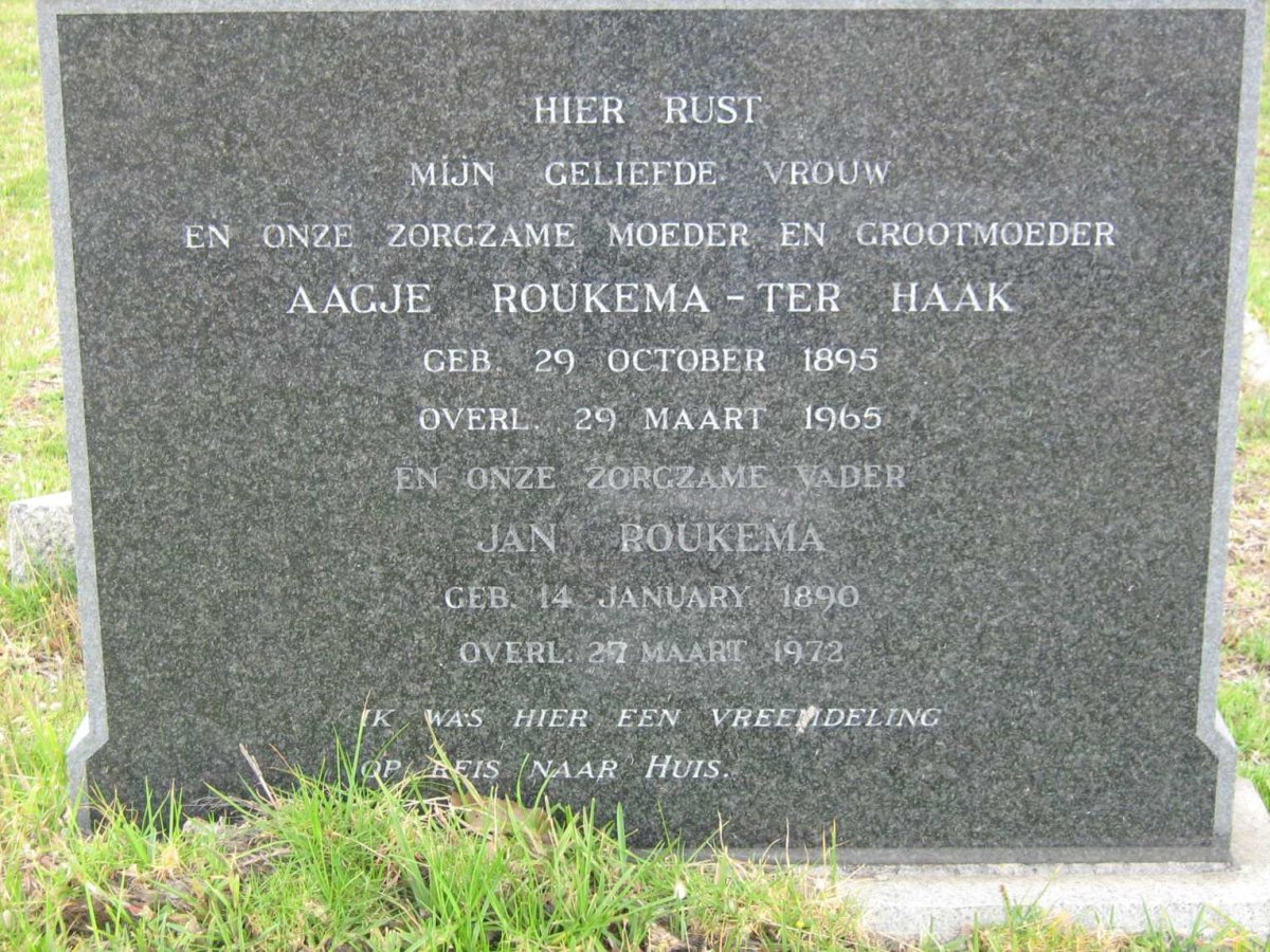ROUKEMA Jan 1890-1972 &amp; Aagje TER HAAK 1895-1965