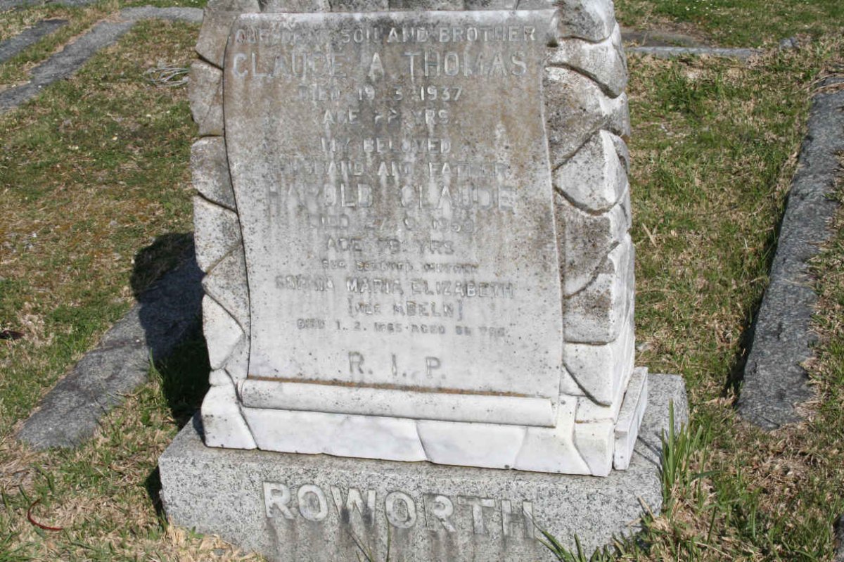ROWORTH Harold Claude -1959 &amp; Sophia Maria Elizabeth ABELN -1965 :: ROWORTH Claude A. Thomas -1937