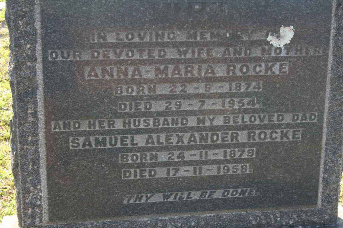 ROCKE Samuel Alexander 1879-1958 &amp; Anna-Maria 1874-1954