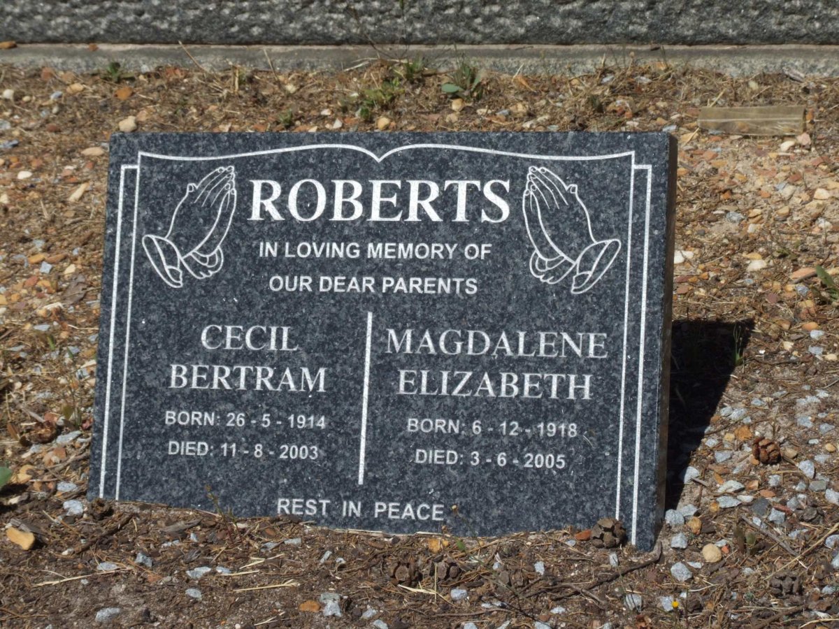 ROBERTS Cecil Bertram 1914-2003 &amp; Magdalene Elizabeth 1918-2005