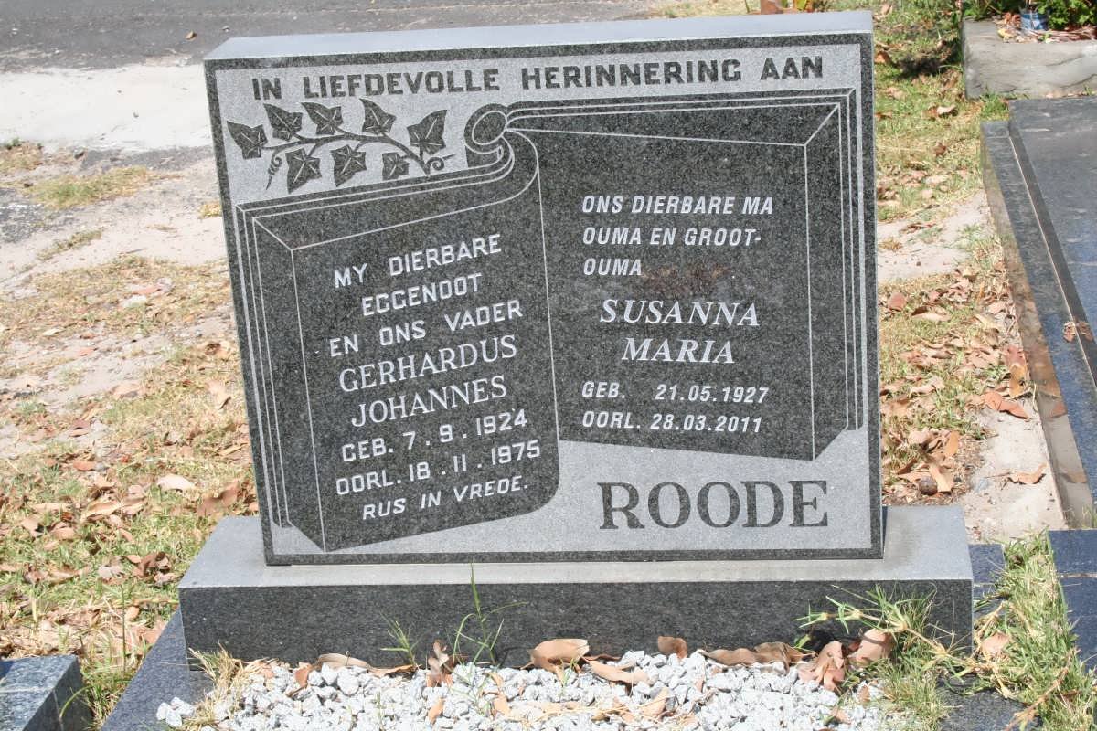 ROODE Gerhardus Johannes 1924-1975 &amp; Susanna Maria 1927-2011