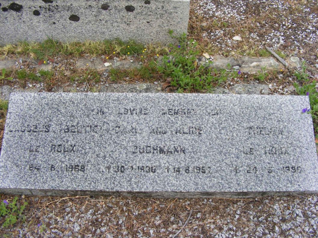ROUX Jacobus, le -1968 :: BUCHMANN Carl -1930 &amp; Alice -1957 :: LE ROUX Thelma -1985