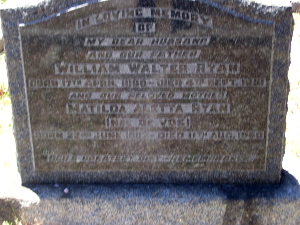 RYAN William Walter 1880-1951 &amp; Matilda Aletta DE VOS