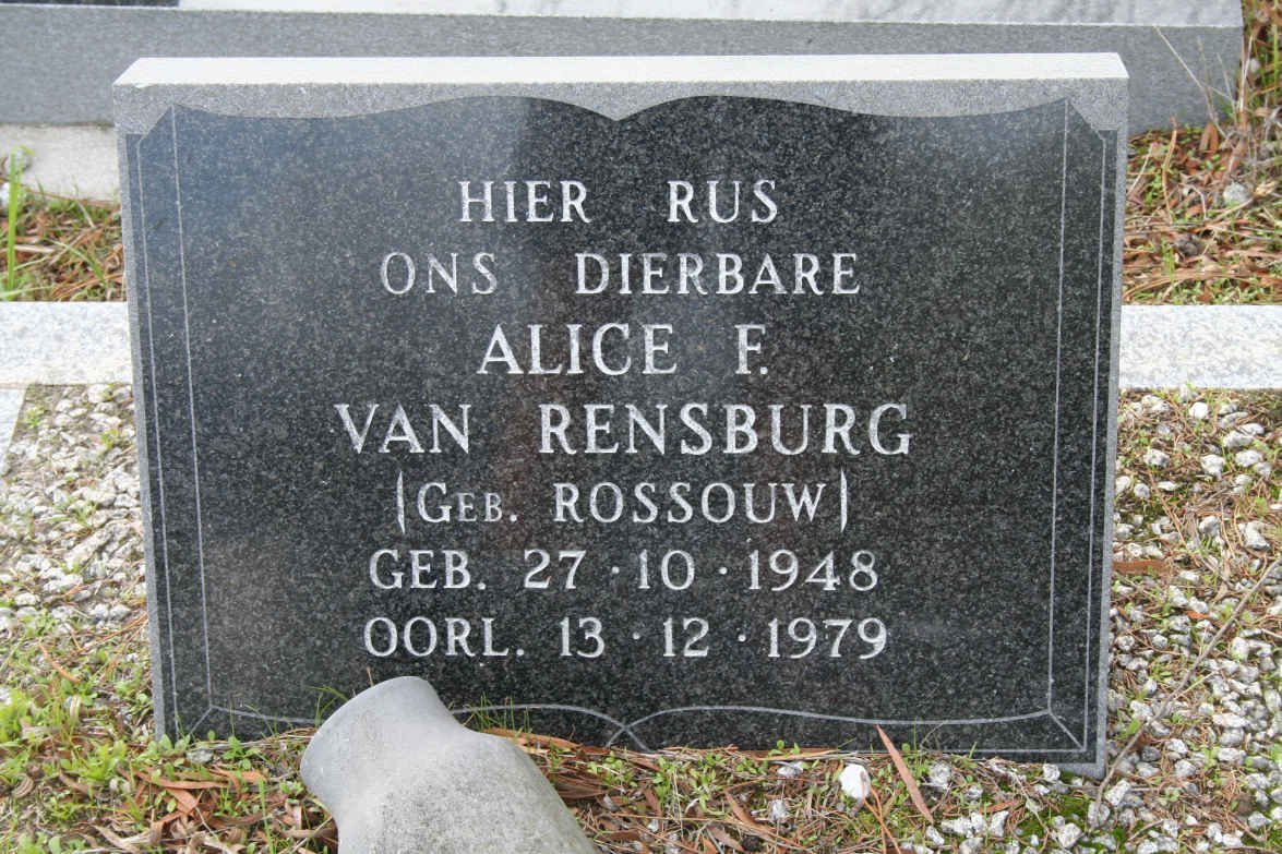 RENSBURG Alice F., van nee ROSSOUW 1948-1979