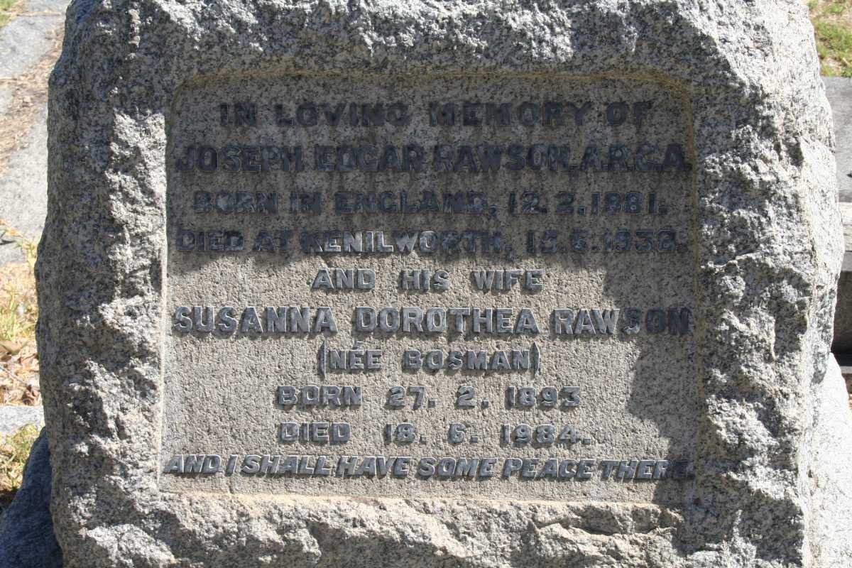 RAWSON Joseph Edgar 1881-1938 &amp; Susanna Dorothea BOSMAN 1893-1984