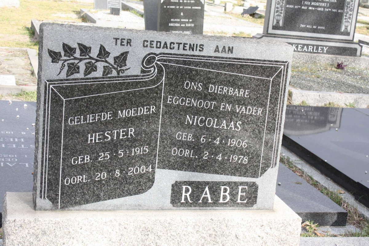 RABE Nicolaas 1906-1978 &amp; Hester 1915-2004