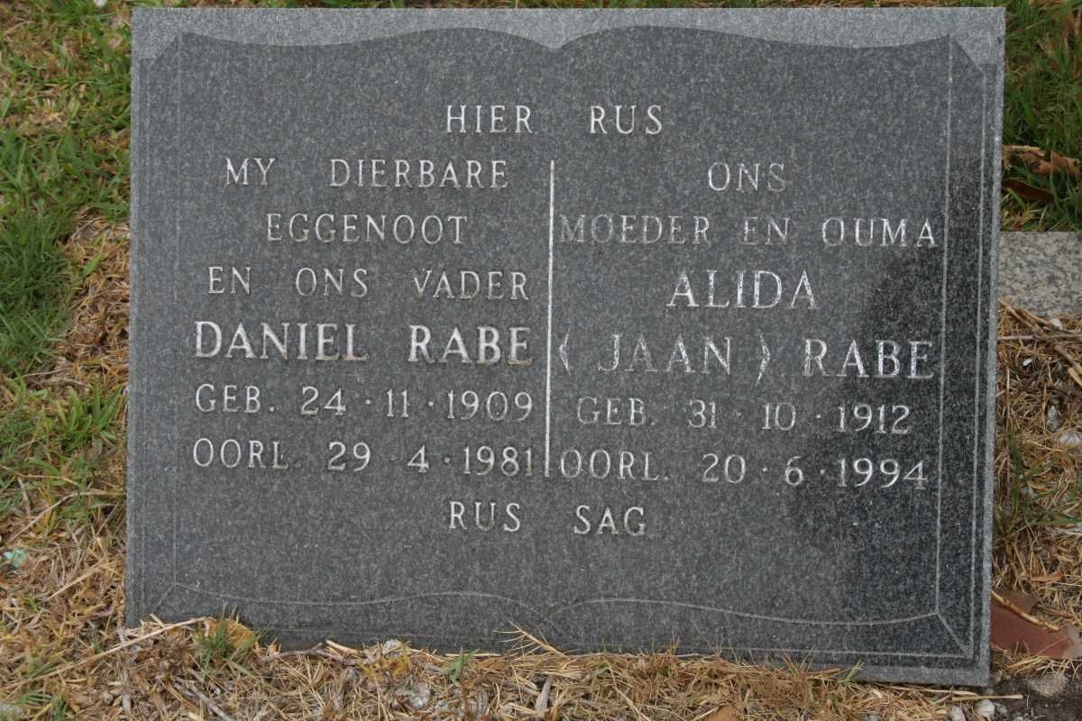 RABE Daniel 1909-1981 &amp; Alida JAAN 1912-1994