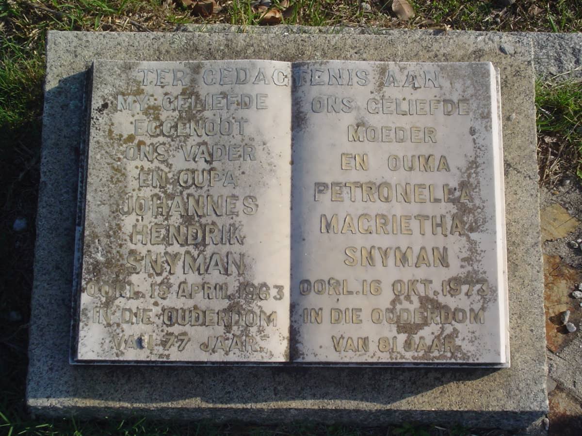 SNYMAN Johannes Hendrik -1963 &amp; Petronella Magrietha -1973