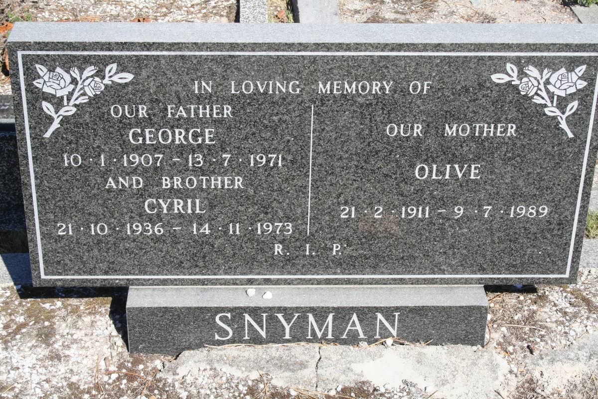 SNYMAN George 1907-1971 &amp; Olive 1911-1989 :: SNYMAN Cyril 1936-1973