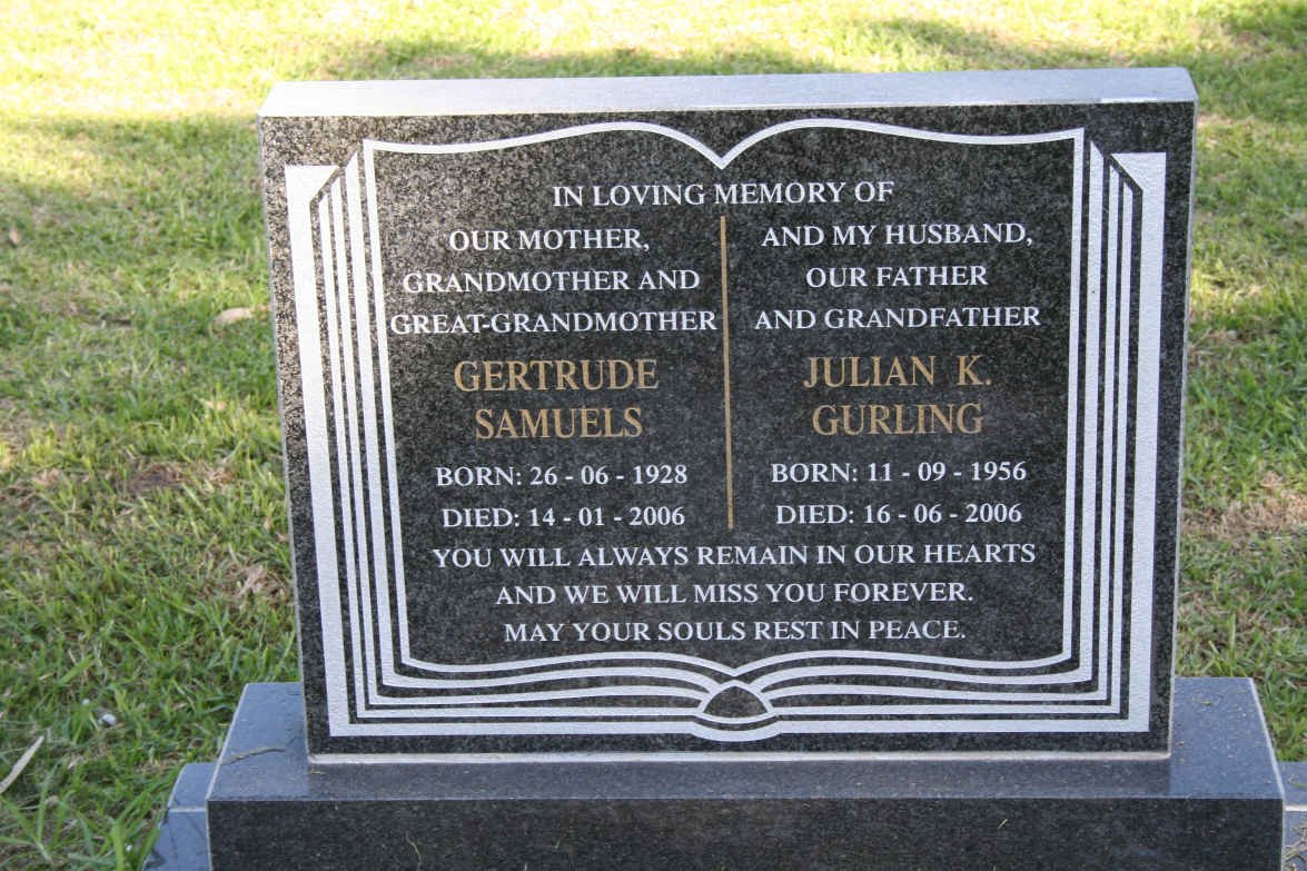 SAMUELS Gertrude 1928-2006 :: GURLING Julian K. 1956-2006 