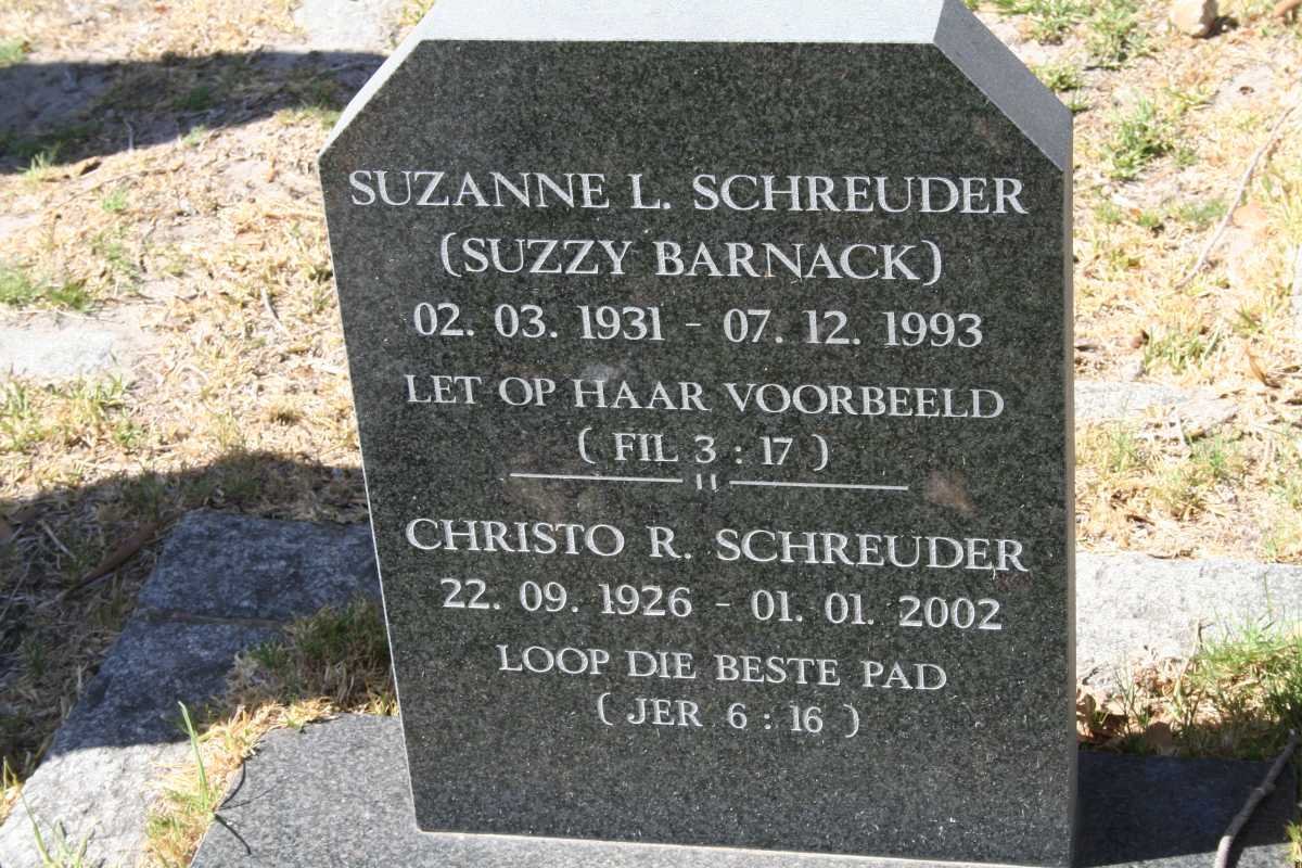 SCHREUDER Christo R. 1926-2002 &amp; Suzanne L. BARNACK 1931-1993