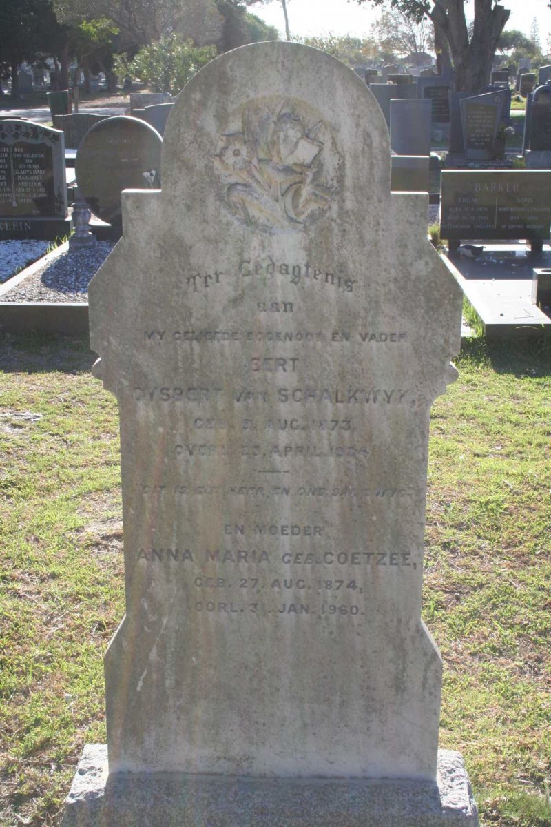 SCHALKWYK Gert Gysbert, van 1873-1924 &amp; Anna Maria COETZEE 1874-1960