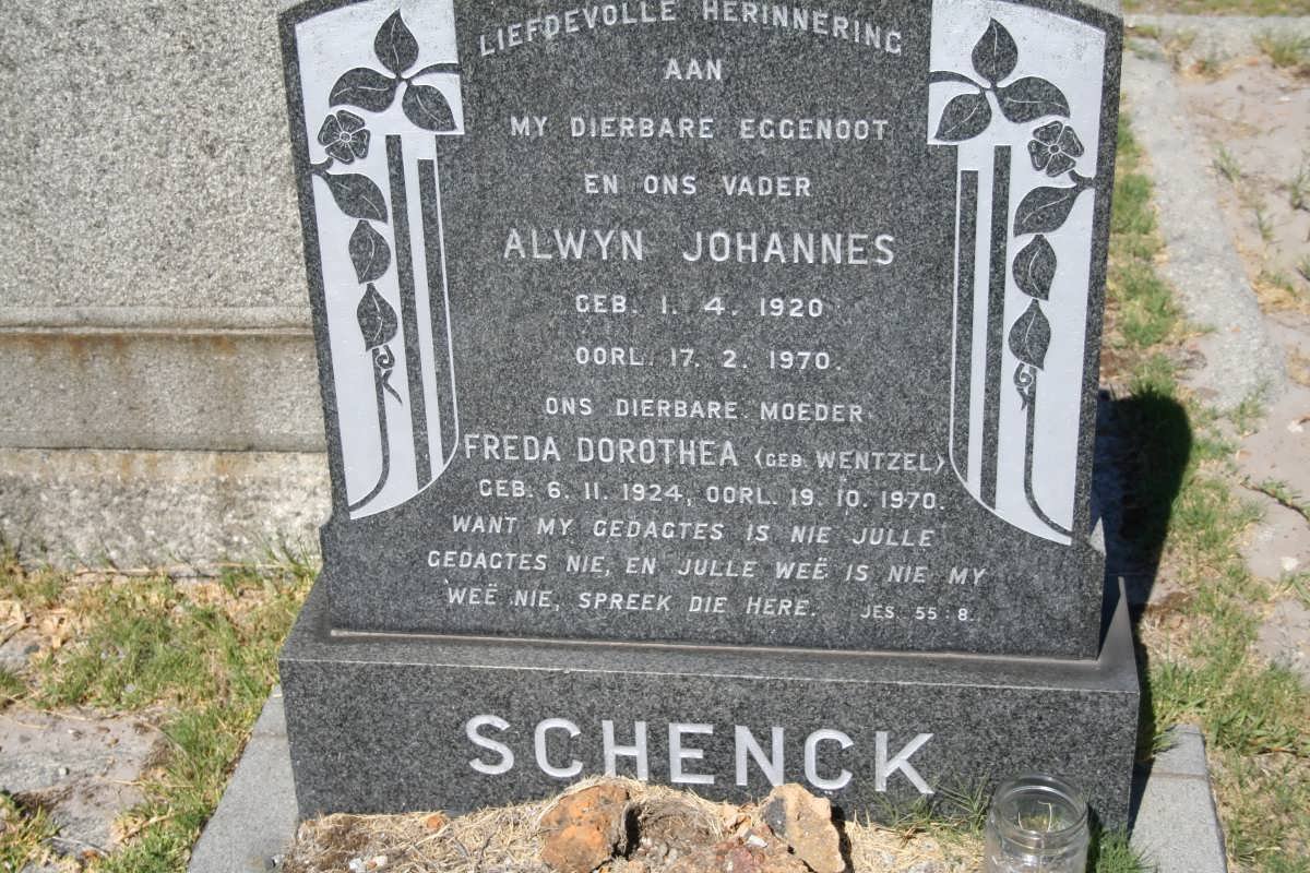 SCHENCK Alwyn Johannes 1920-1970 &amp; Freda Dorothea WENTZEL 1924-1970
