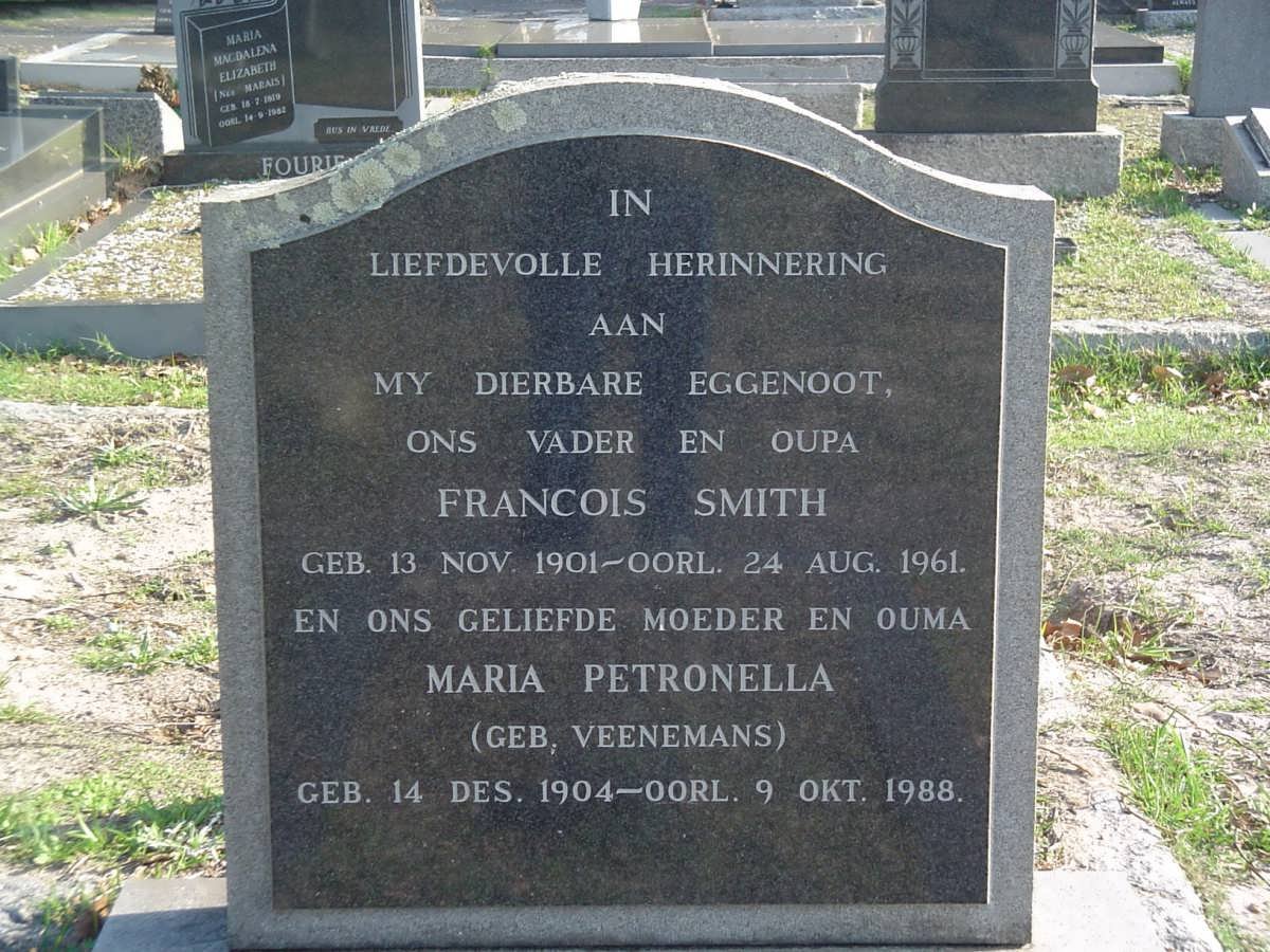 SMITH Francois 1901-1961 &amp; Maria Petronella VEENEMANS 1904-1988