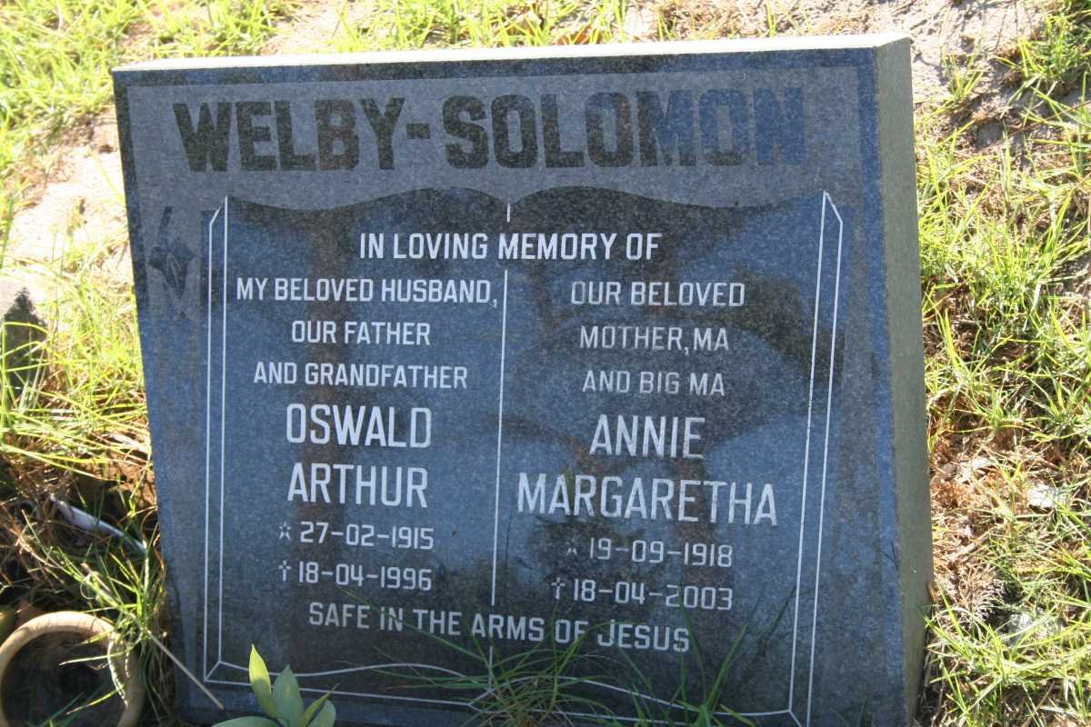 SOLOMON Oswald Arthur, Welby 1915-1996 &amp; Annie Margaretha 1918-2003