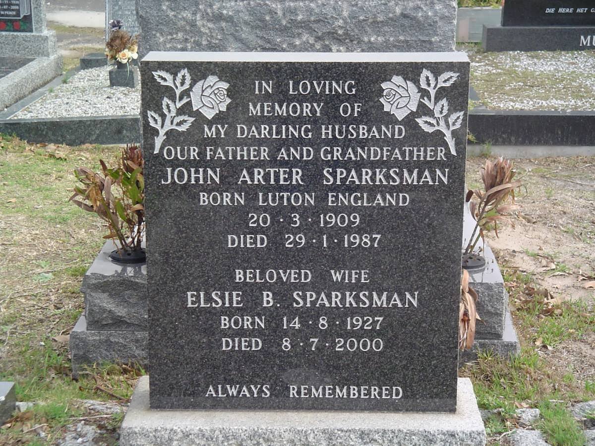 SPARKSMAN John Arter 1909-1987 &amp; Elsie B. 1927-2000
