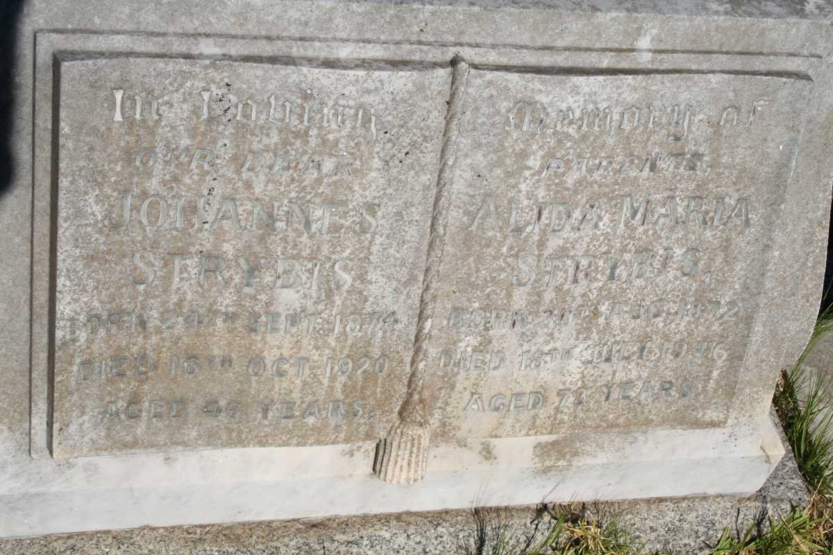 STRYBIS Johannes 1874-1920 &amp; Alida Maria 1872-1946
