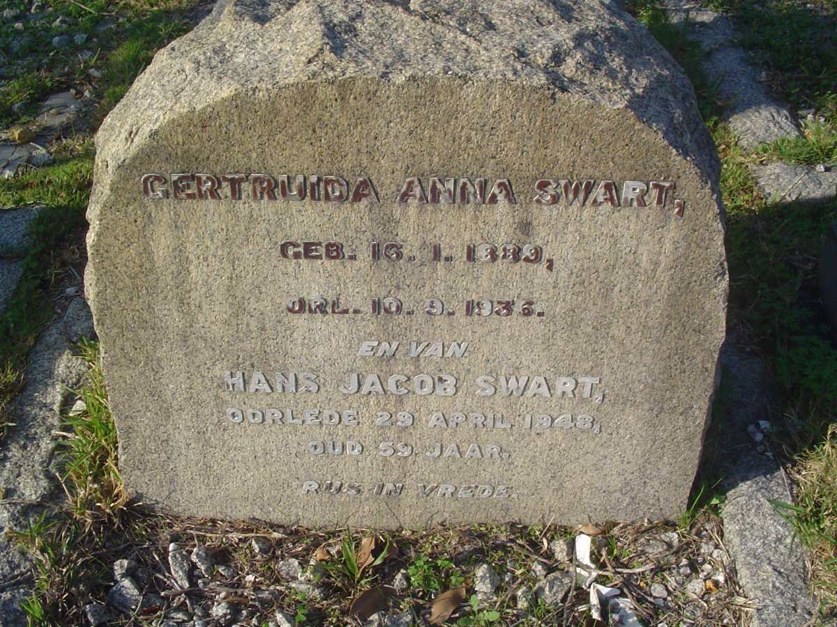 SWART Hans Jacob -1948 &amp; Gertruida Anna 1889-1936