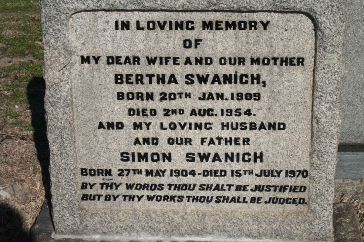 SWANICH Simon 1904-1970 &amp; Bertha 1909-1954