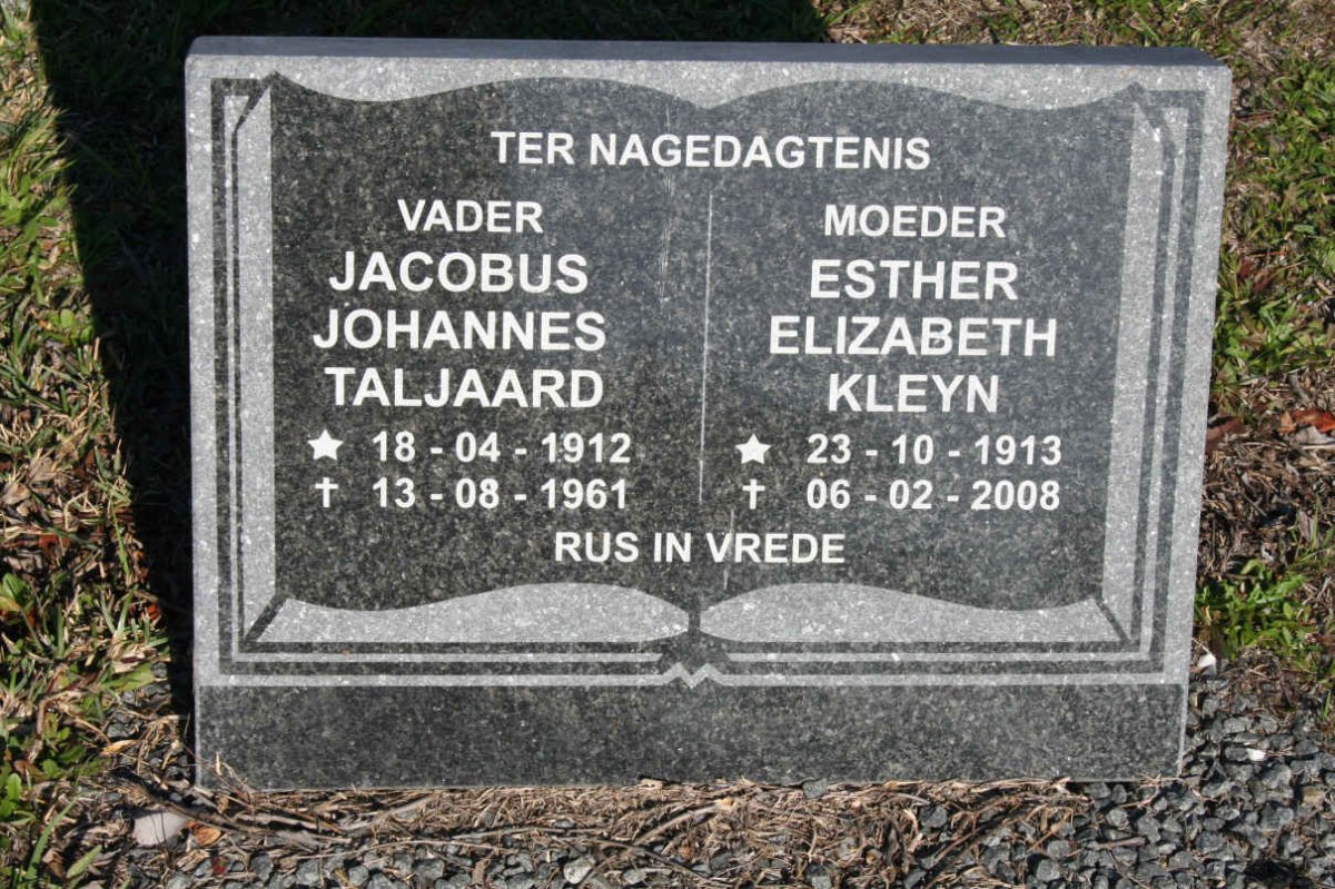 TALJAARD Jacobus Johannes 1912-1961 &amp; Esther Elizabeth KLEYN 1913-2008