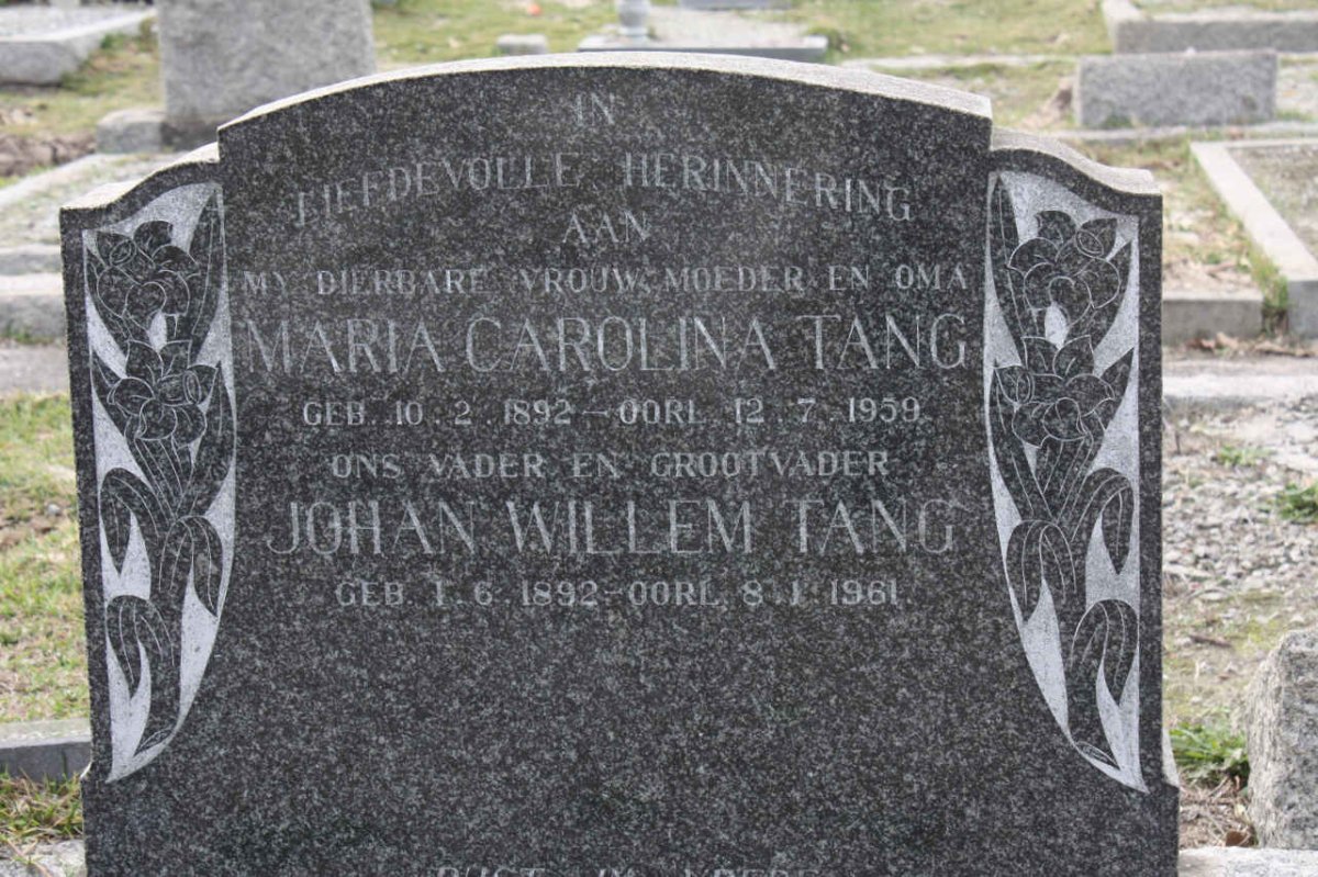 TANG Johan Willem 1892-1961 &amp; Maria Carolina 1892-1959