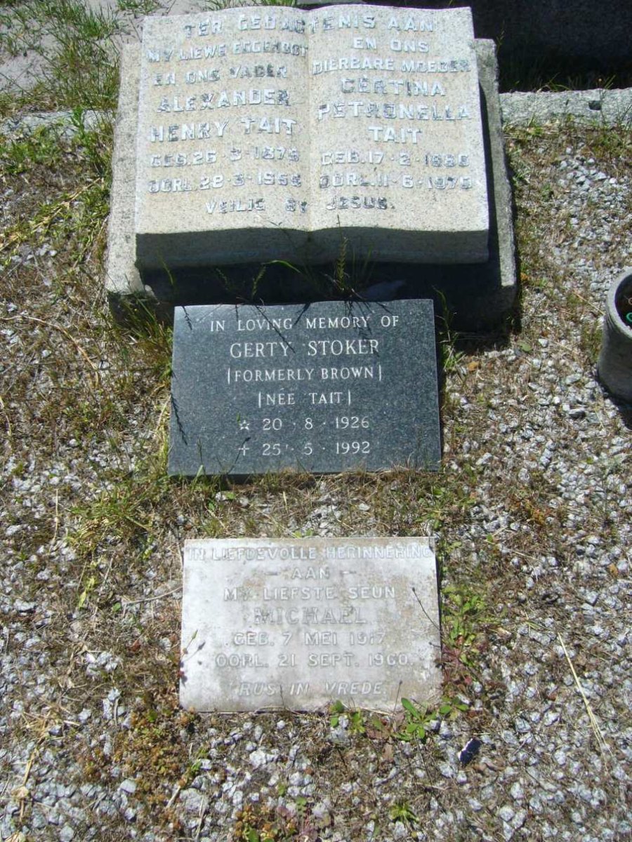 TAIT Alexander Henry 1879-1955 &amp; Gertina Petronella 1886-1970 :: STOKER Gerty formerly BROWN nee TAIT 1926-1992