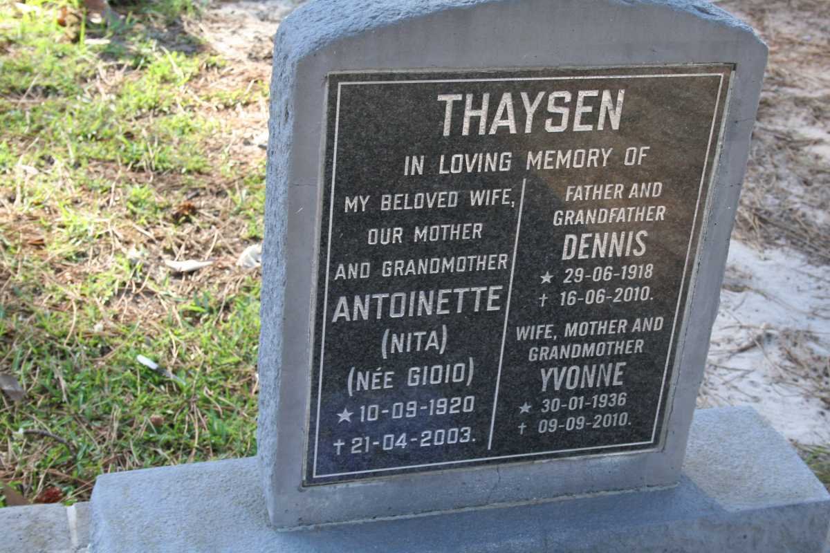 THAYSEN Dennis 1918-2010 &amp; Antoinette GIOIO 1920-2003 :: THAYSEN Yvonne 1936-2010