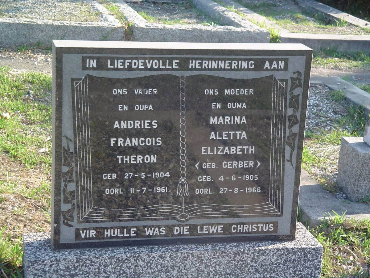 THERON Andries Francois 1904-1961 &amp; Marina Aletta Elizabeth GERBER 1905-1966