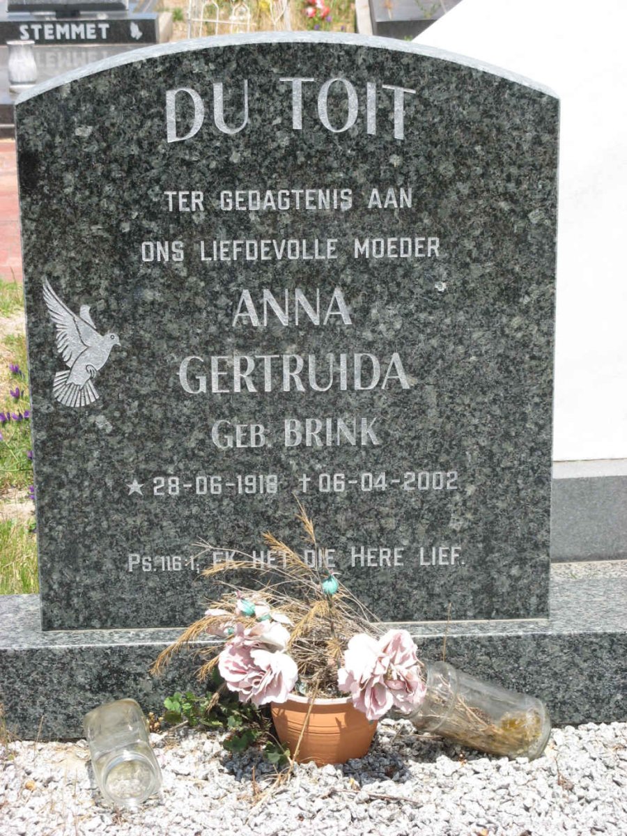 TOIT Anna Gertruida, du nee BRINK 1918-2002