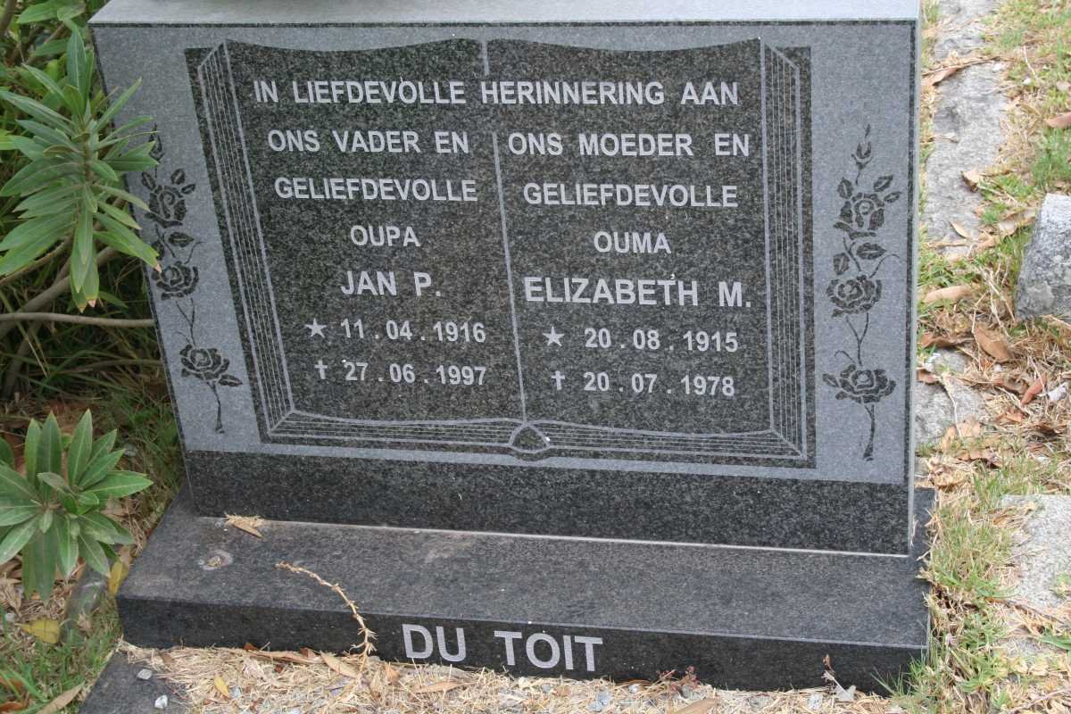 TOIT Jan P., du 1916-1997 &amp; Elizabeth M. 1915-1978