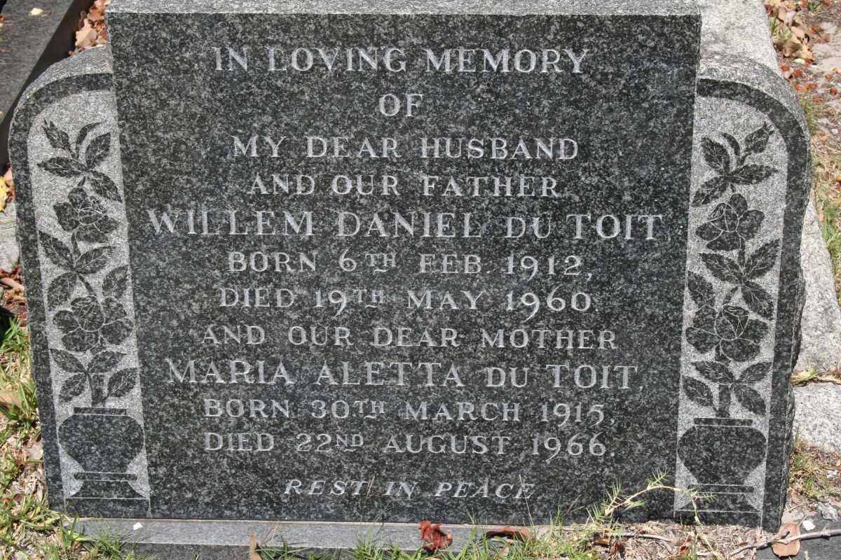 TOIT Willem Daniel, du 1912-1960 &amp; Maria Aletta 1915-1966
