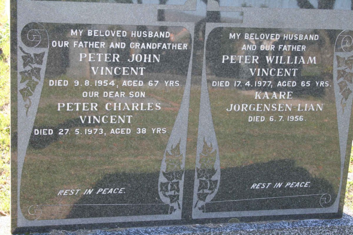 VINCENT Peter John -1954 :: VINCENT Peter William -1977 :: VINCENT Peter Charles -1973 :: JORGENSEN-LIAN Kaare -1956