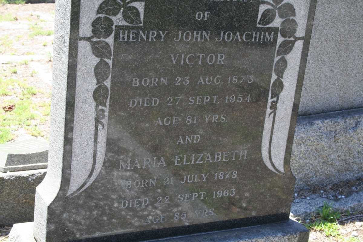 VICTOR Henry John Joachim 1873-1954 &amp; Maria Elizabeth 1878-1963