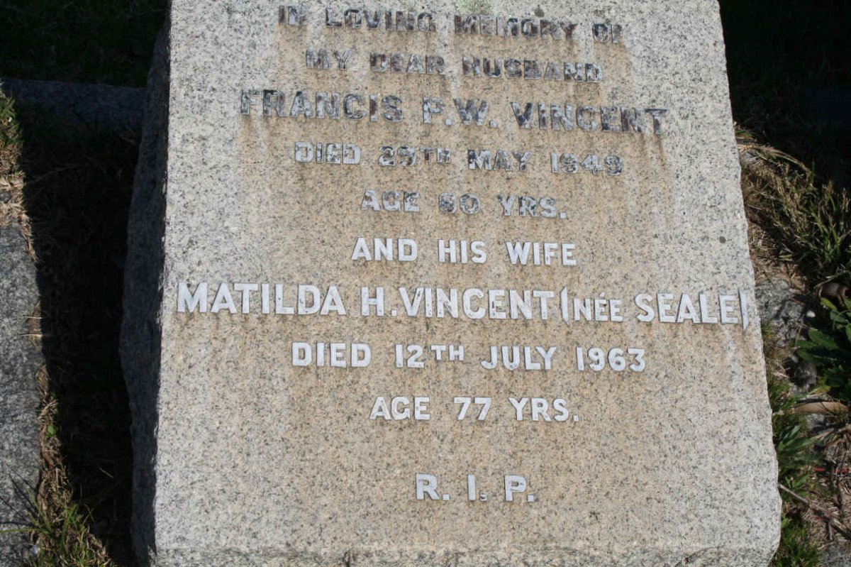 VINCENT Francis P.W. -1949 &amp; Matilda H. SEALE -1963