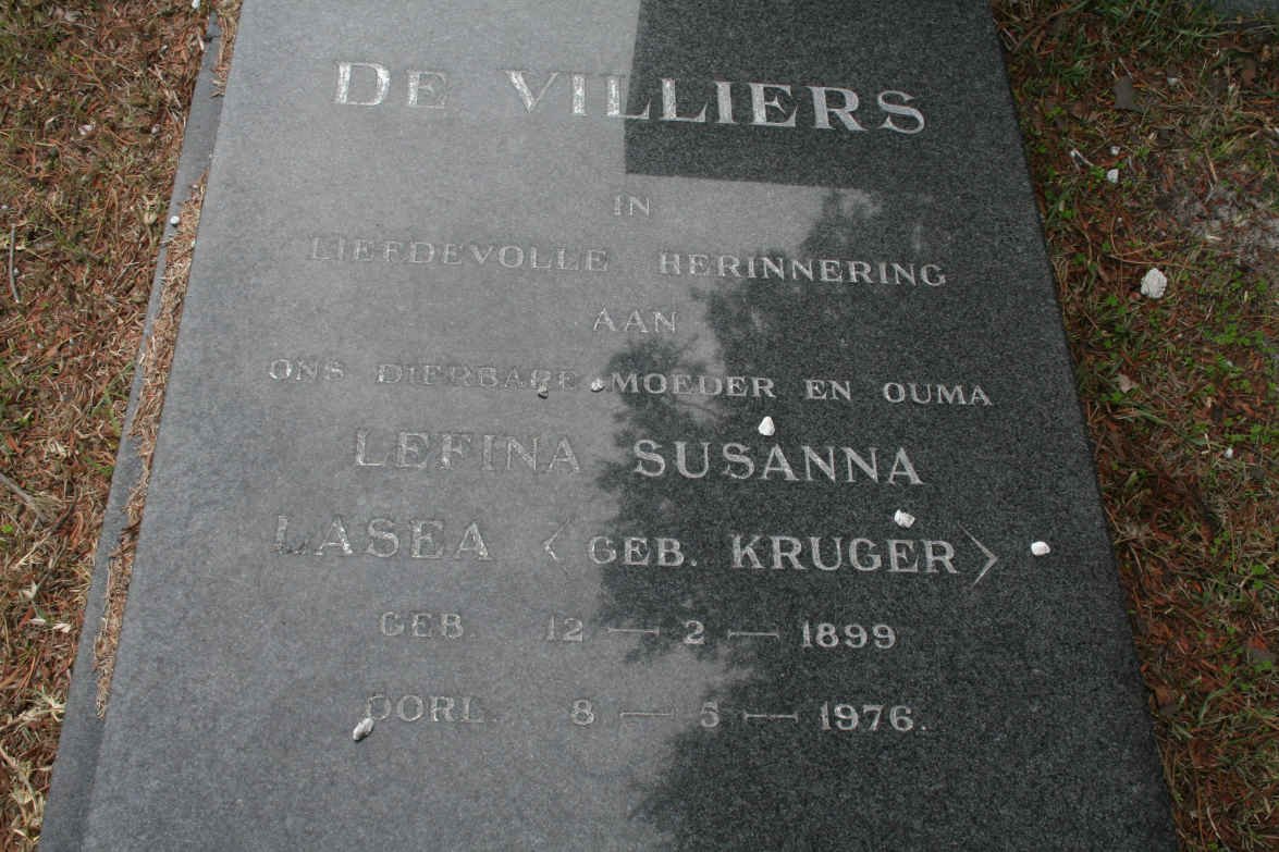 VILLIERS Lefina Susanna Lasea, de nee KRUGER 1899-1976