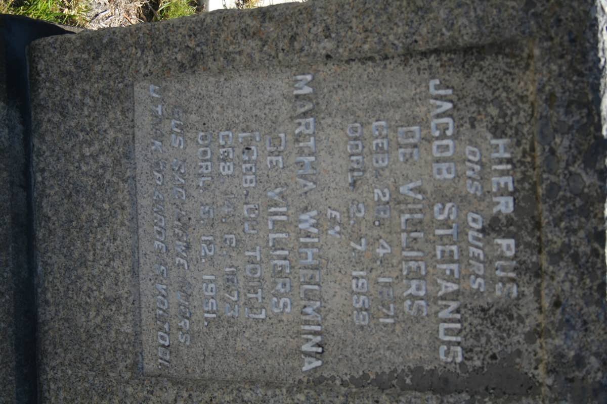 VILLIERS Johannes Stefanus, de 1871-1959 &amp; Martha Wihelmina DU TOIT 1873-1951