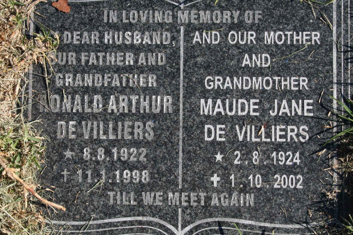 VILLIERS Ronald Arthur, de 1922-1998 &amp; Maude Jane 1924-2002