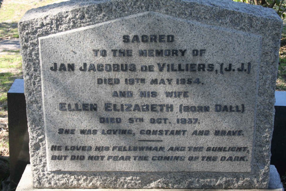 VILLIERS Jan Jacobus, de -1954 &amp; Ellen Elizabeth DALL -1957