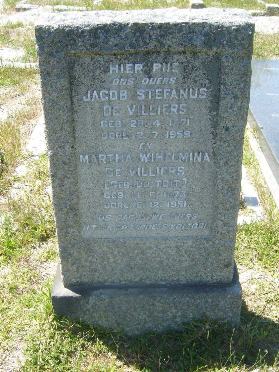 VILLIERS Jacob Stefanus, de 1871-1959 &amp; Martha Wilhelmina Du TOIT 1873-1951