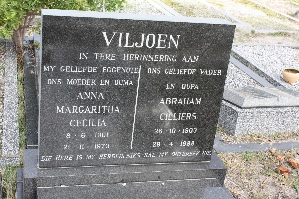 VILJOEN Abraham Cilliers 1903-1988 &amp; Anna Margaritha Cecilia 1901-1973