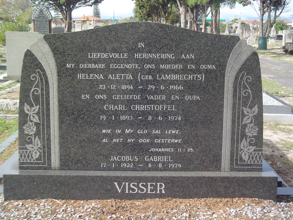VISSER Charl Christoffel 1893-1974 &amp; Helena Aletta LAMBRECHTS 1894-1966 :: VISSER Jacobus Gabriel 1922-1979