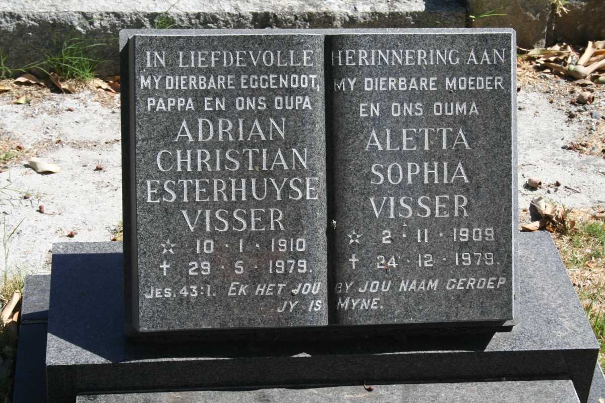 VISSER Adrian Christian Esterhuyse 1910-1979 &amp; Aletta Sophia 1909-1979