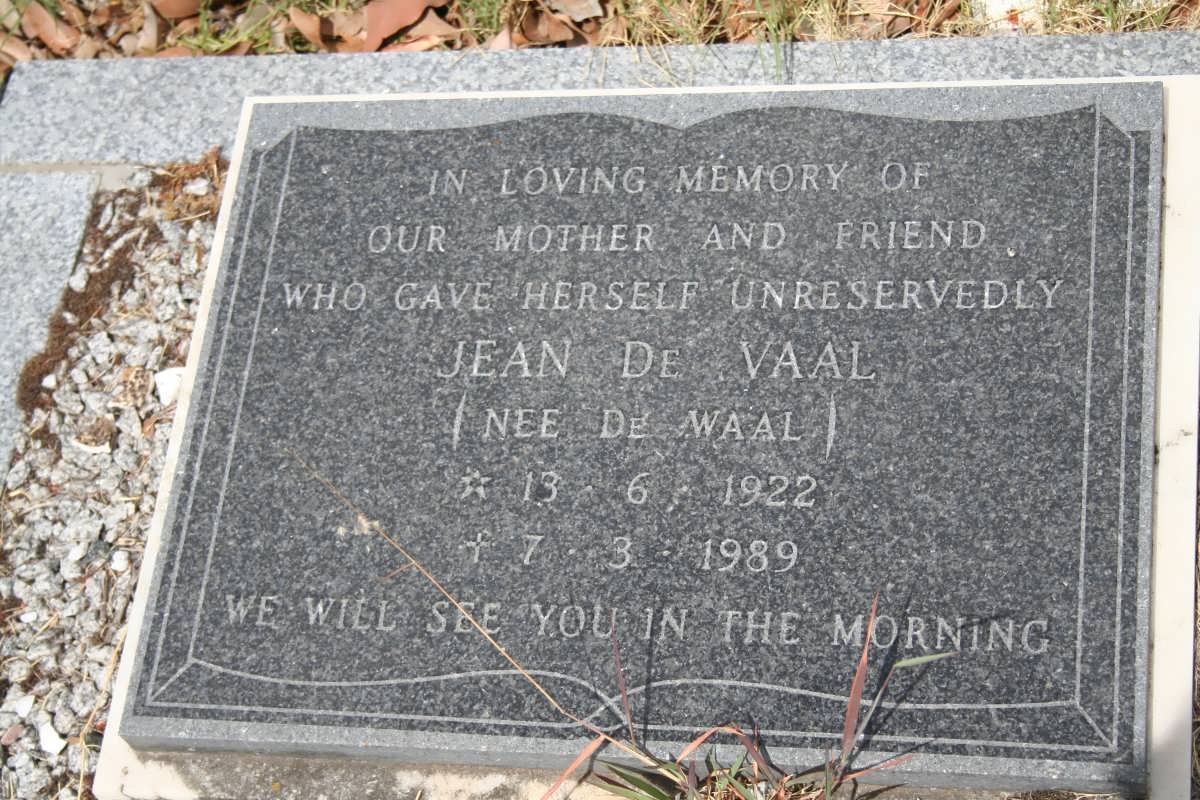 VAAL Jean, de nee DE WAAL 1922-1989