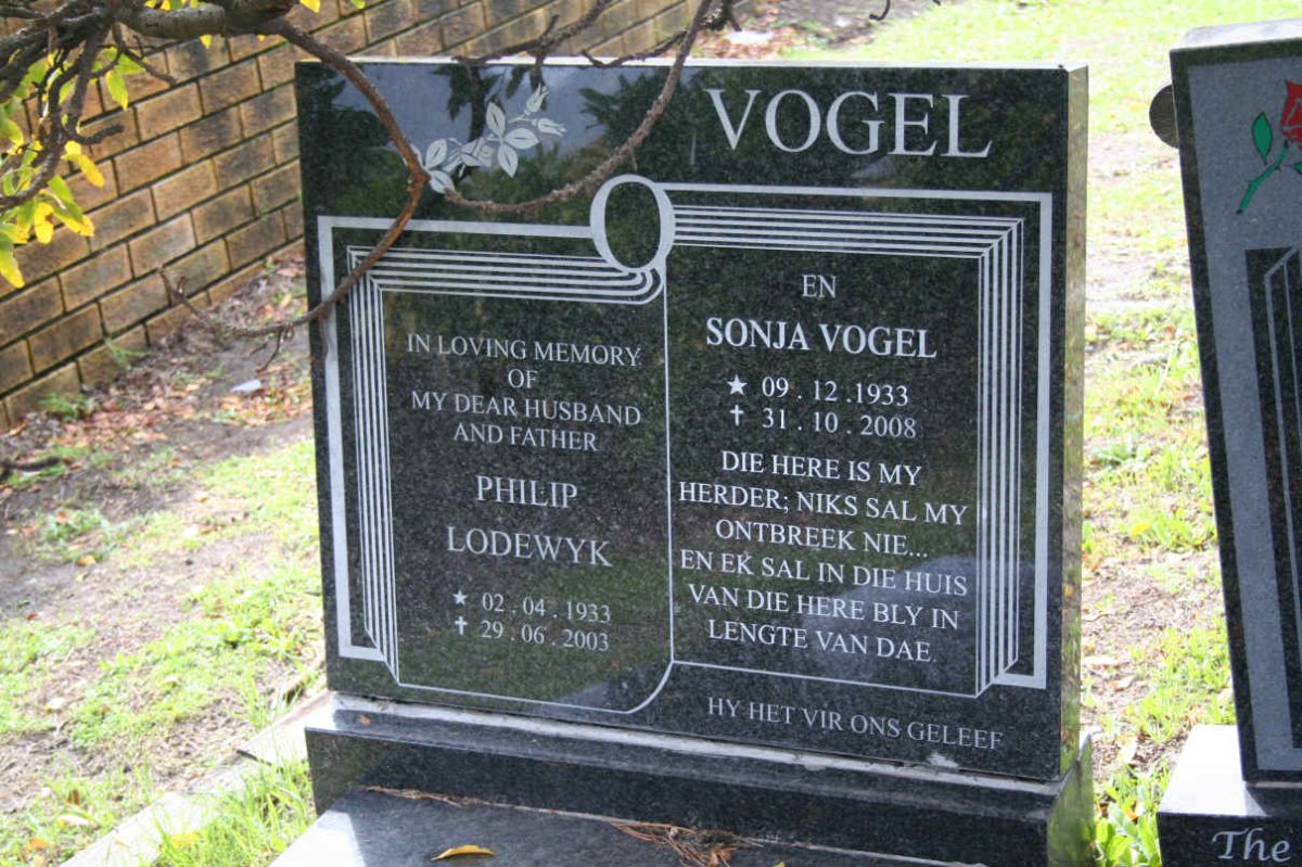 VOGEL Philip Lodewyk 1933-2003 &amp; Sonja 1933-2008