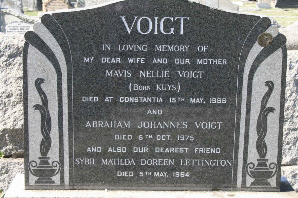 VOIGT Abraham Johannes -1975 &amp; Mavis Nellie KUYS -1966 :: LETTINGTON Sybil Matilda Doreen -1964