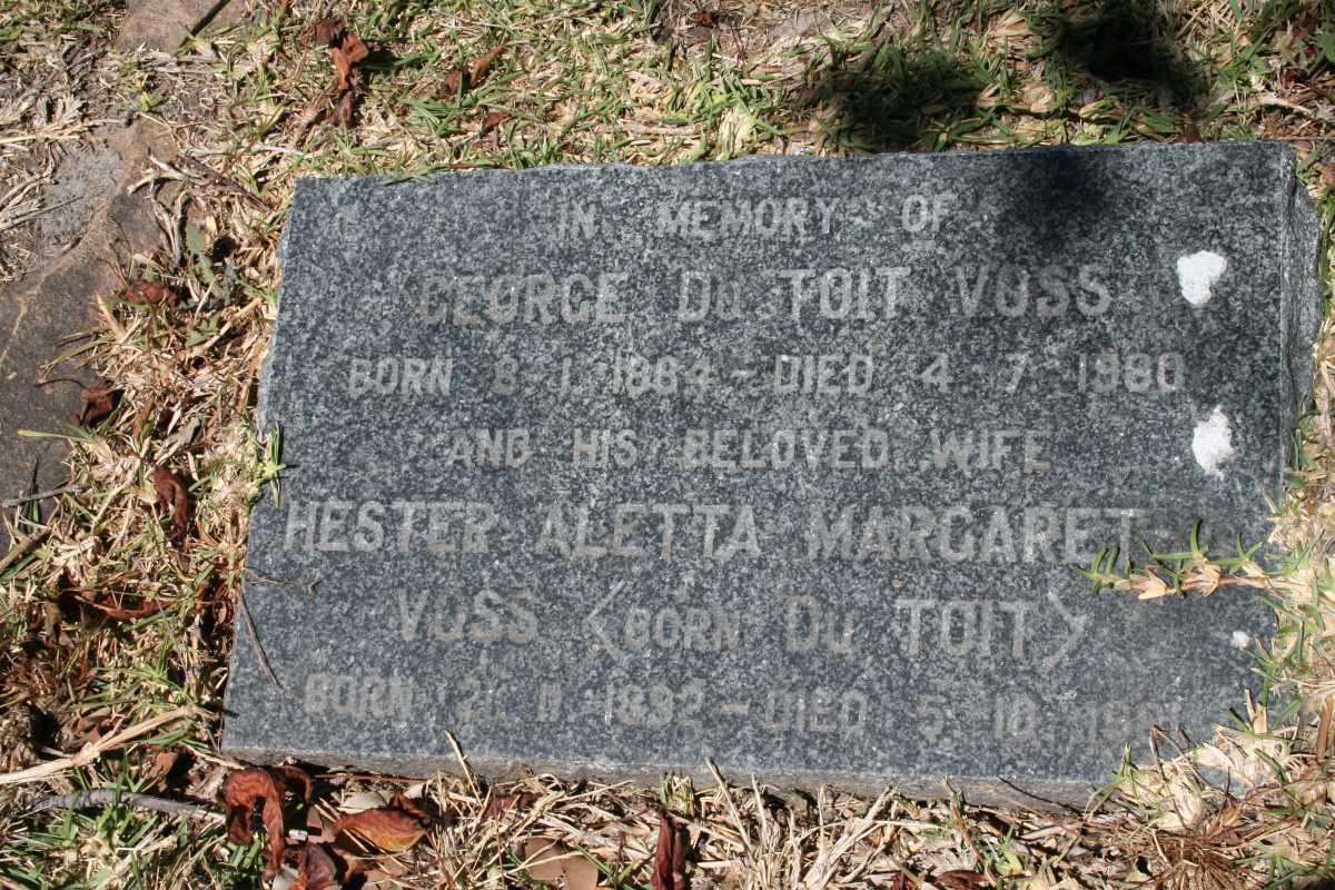 VOSS George Du Toit 1884-1980 &amp; Hester Aletta Margaret DU TOIT 1892-1981
