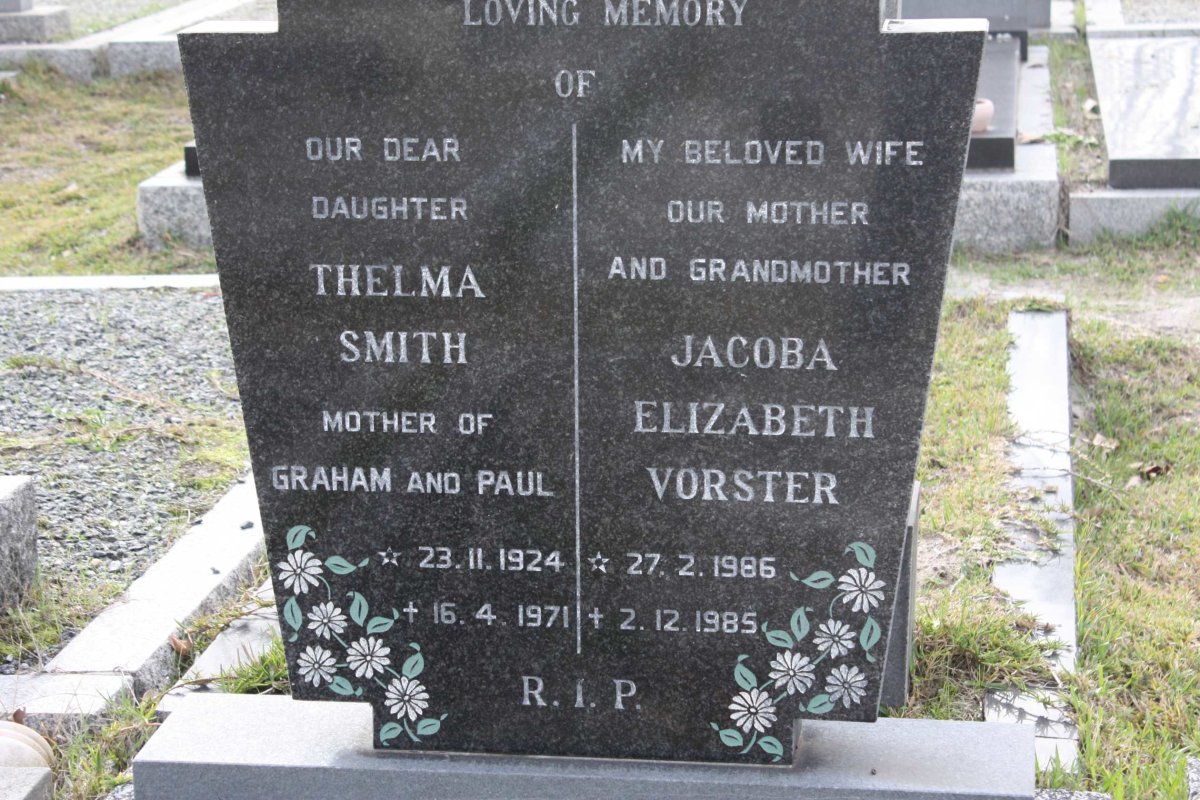 VOSTER Jacoba Elizabeth 1986-1985 :: SMITH Thelma 1924-1971