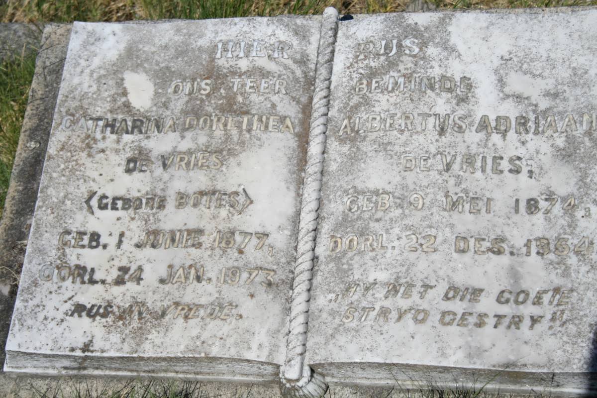 VRIES Albertus Adriaan, de 1874-1954 &amp; Catharina Dorethea BOTES 1877-1973