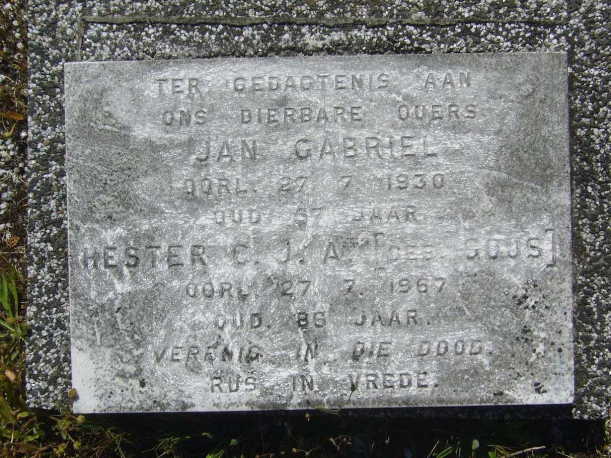 VERMEULEN Jan Gabriel -1930 &amp; Hester C.J.A. GOUS -1967